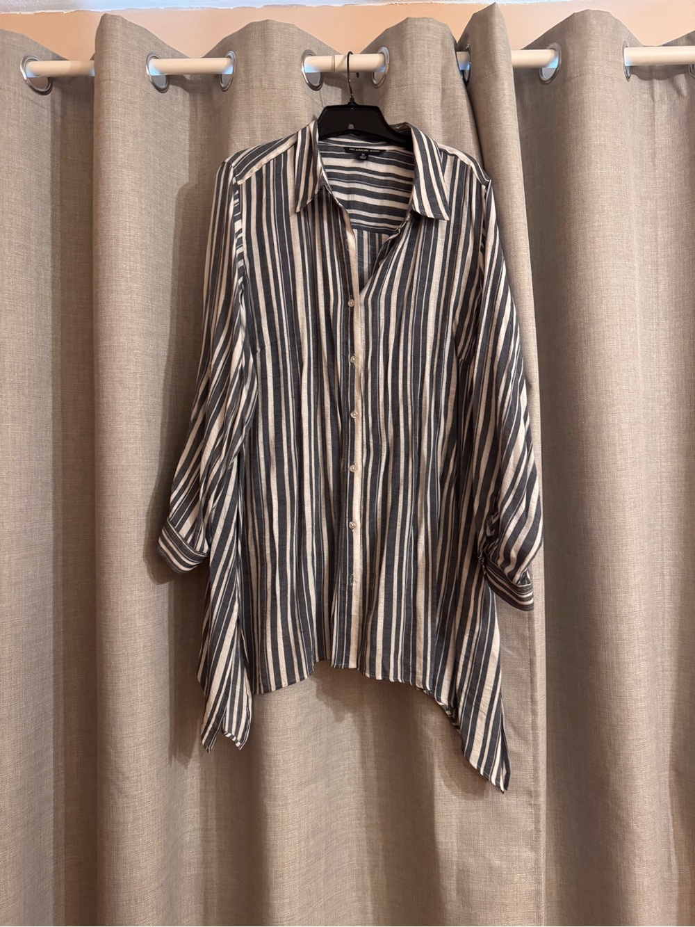 Zac & Rachel Black and White Vertical Stripe Button-Up Blouse